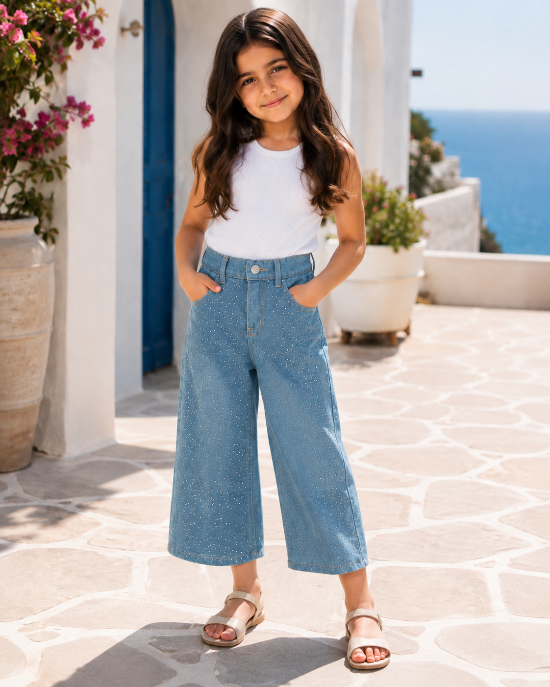 Girl sparkled denim pants