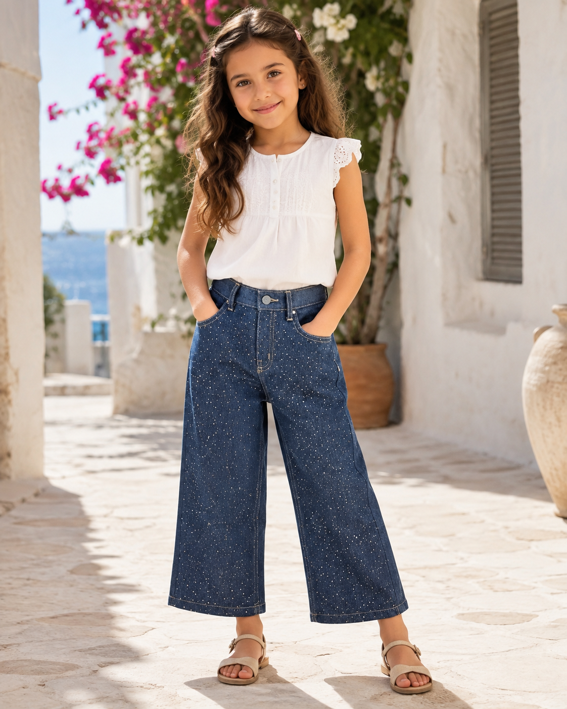 Girl sparkled denim pants