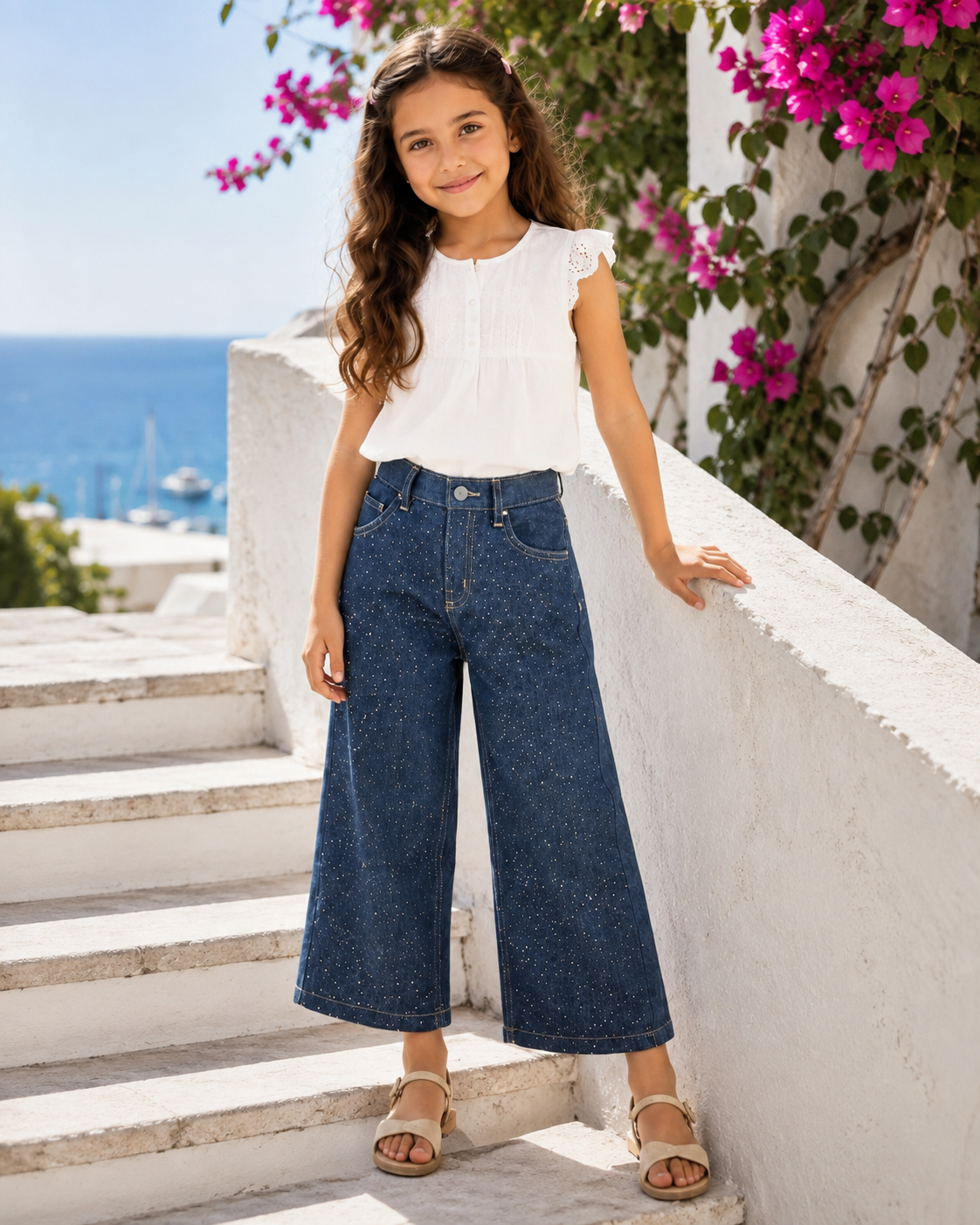Girl sparkled denim pants