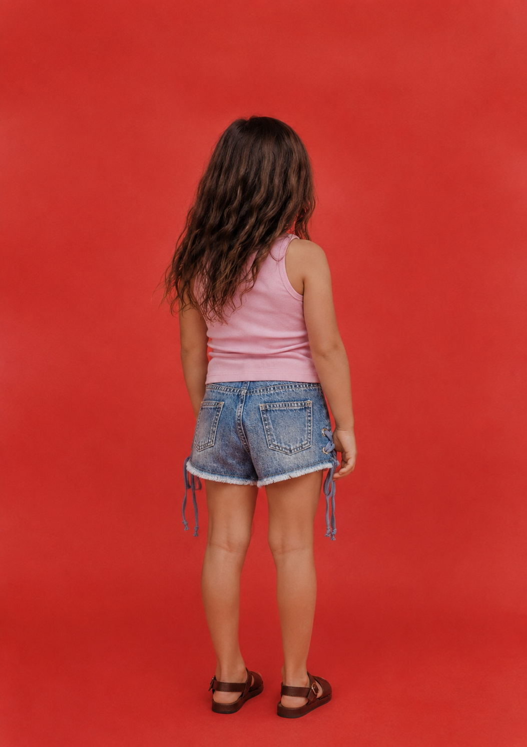 Girl denim short lace up
