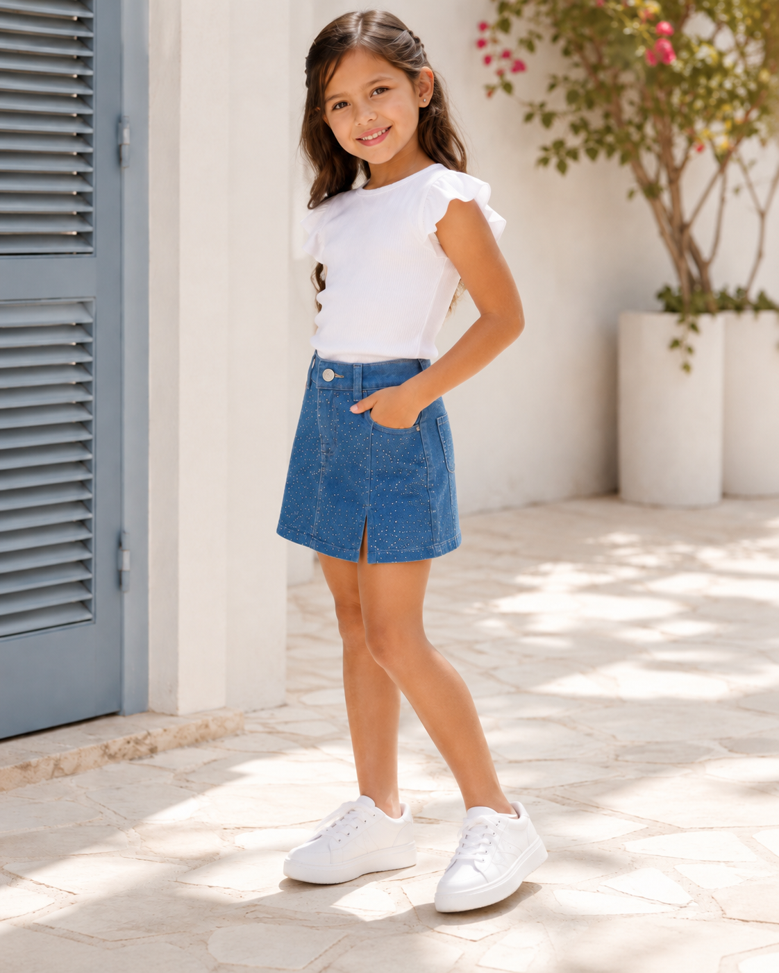 Girl sparkled denim skort