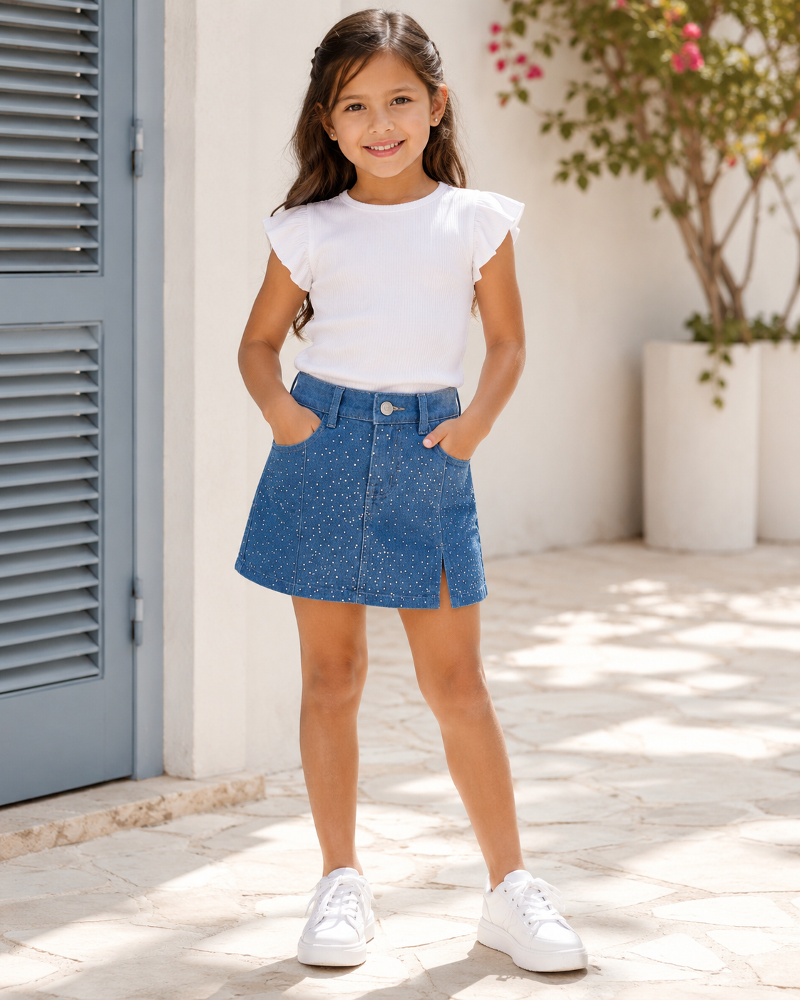 Girl sparkled denim skort
