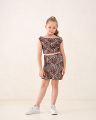 Girl leopard low high skirt
