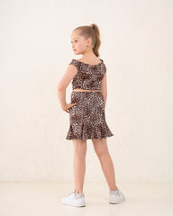 Girl leopard low high skirt