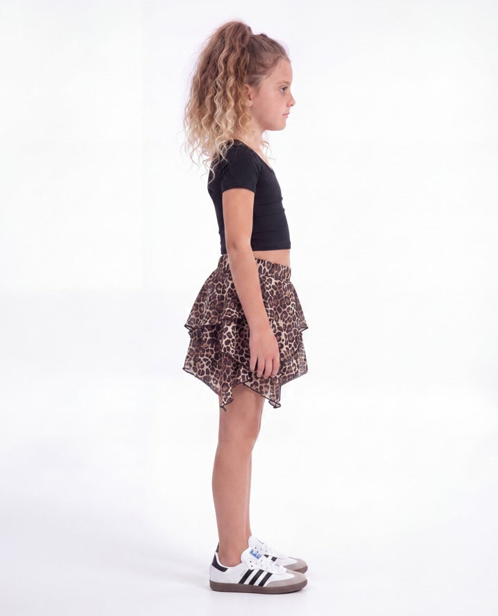 Girls' leopard Print Layered Skirt
