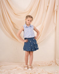 Girl ripped pleated denim