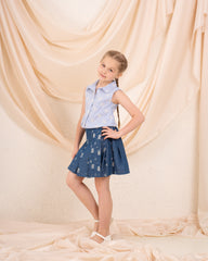 Girl ripped pleated denim