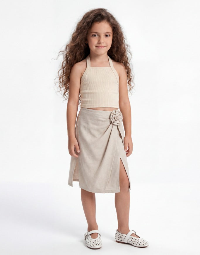 Linen Wrap Skirt With Short