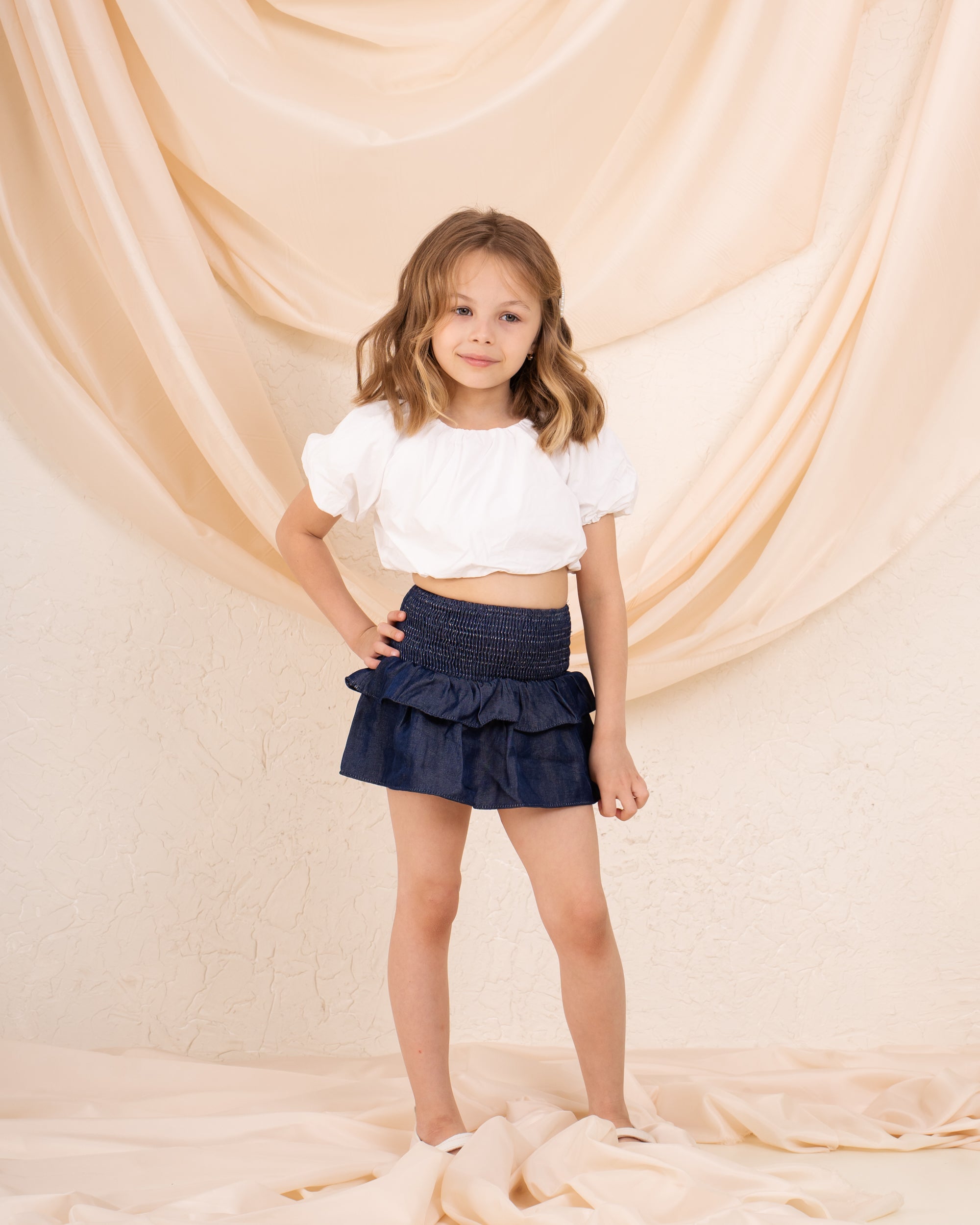 Girl ruffle light denim skirt