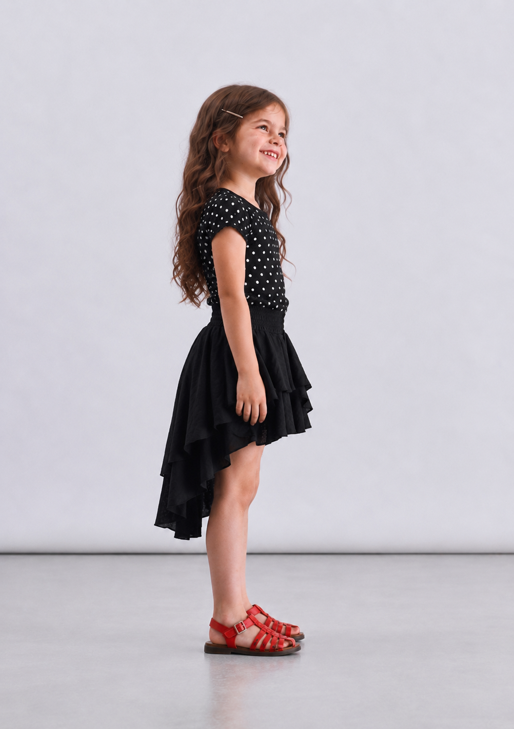 Girl high low ruffles skirt