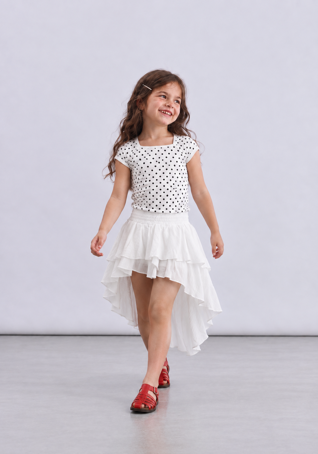 Girl high low ruffles skirt