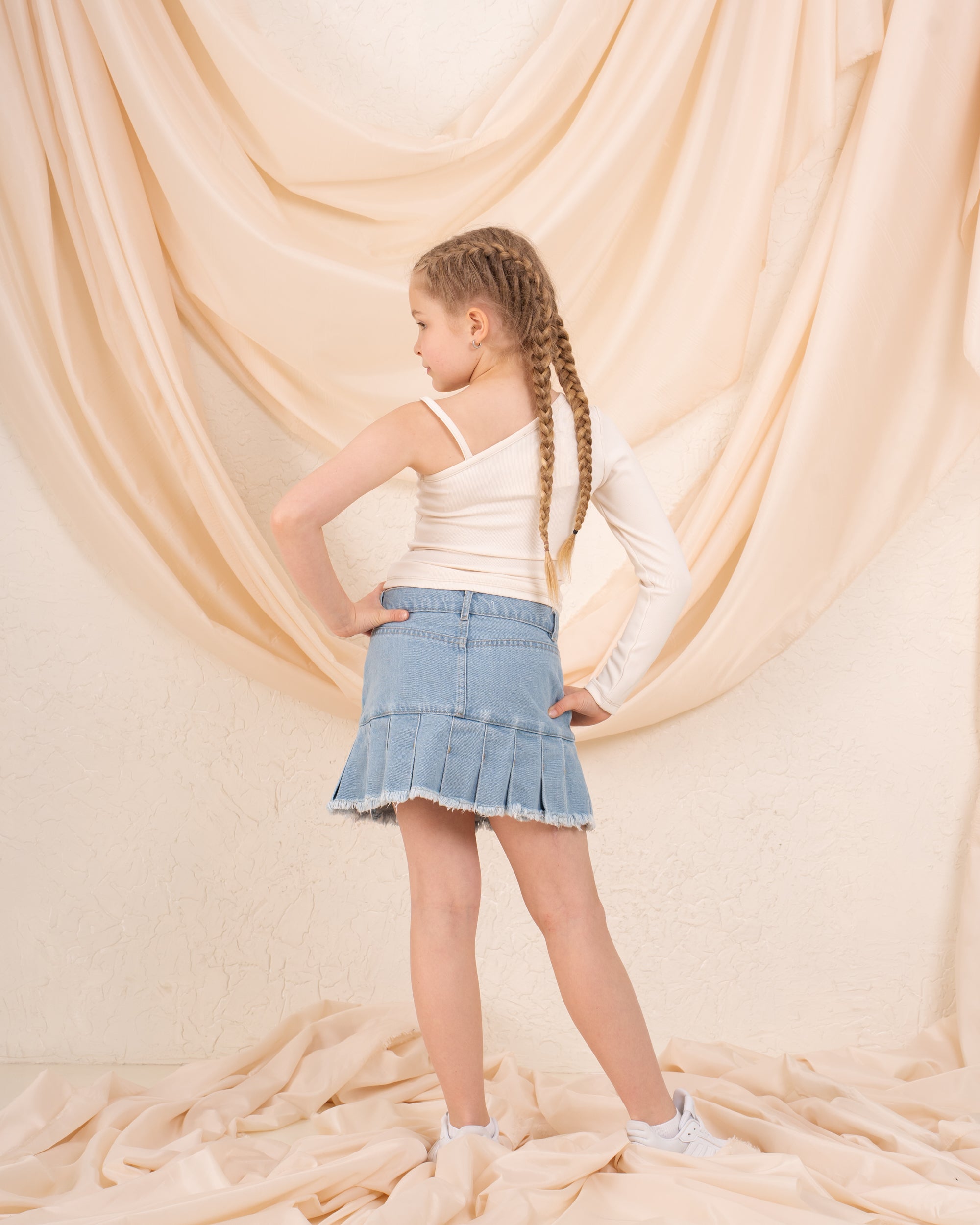 Girl pleats denim skirt