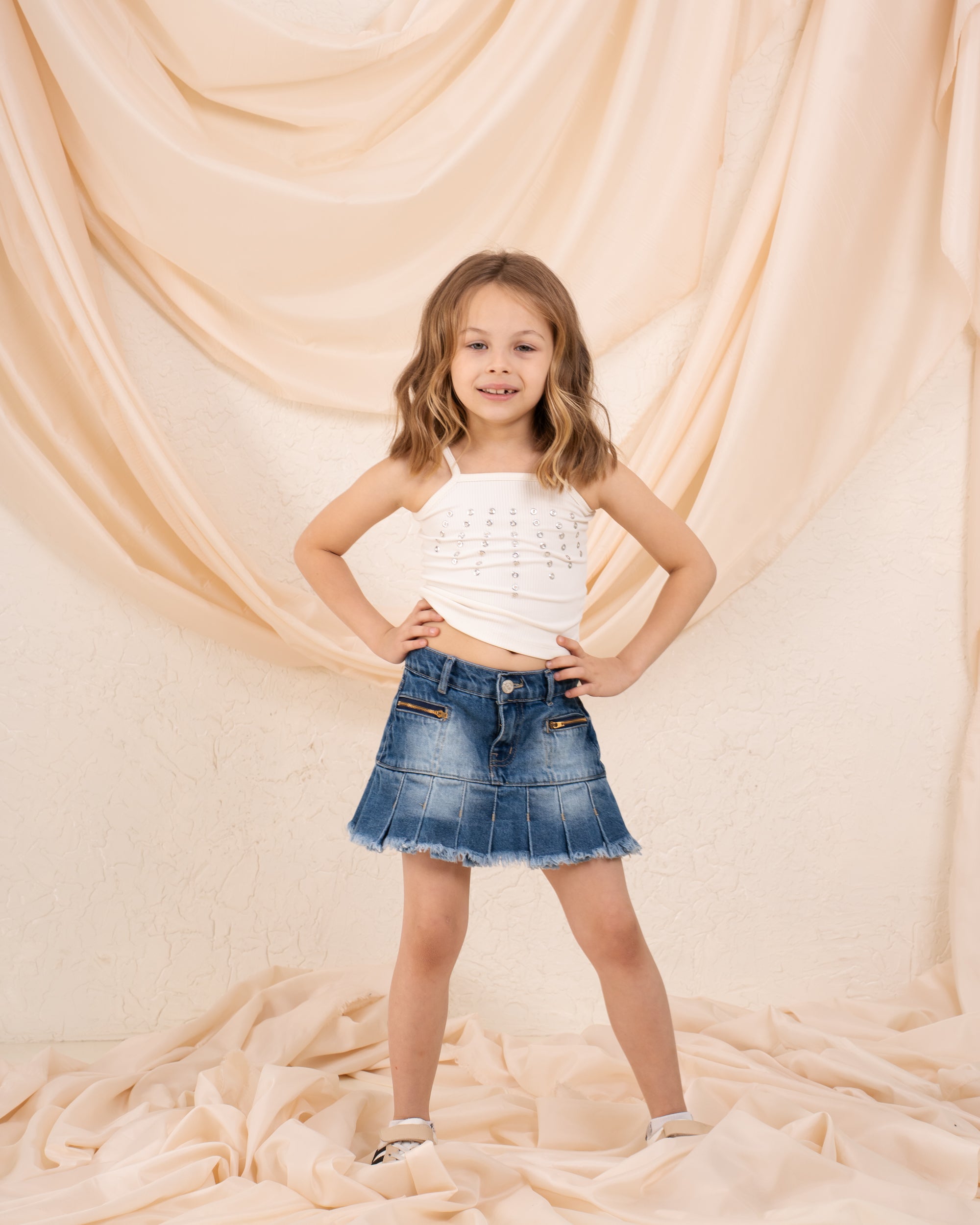 Girl pleats denim skirt
