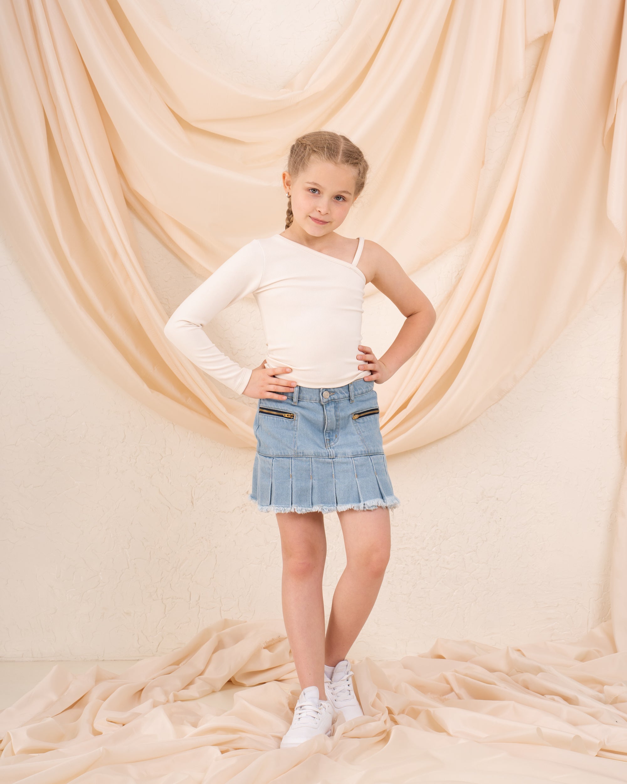 Girl pleats denim skirt