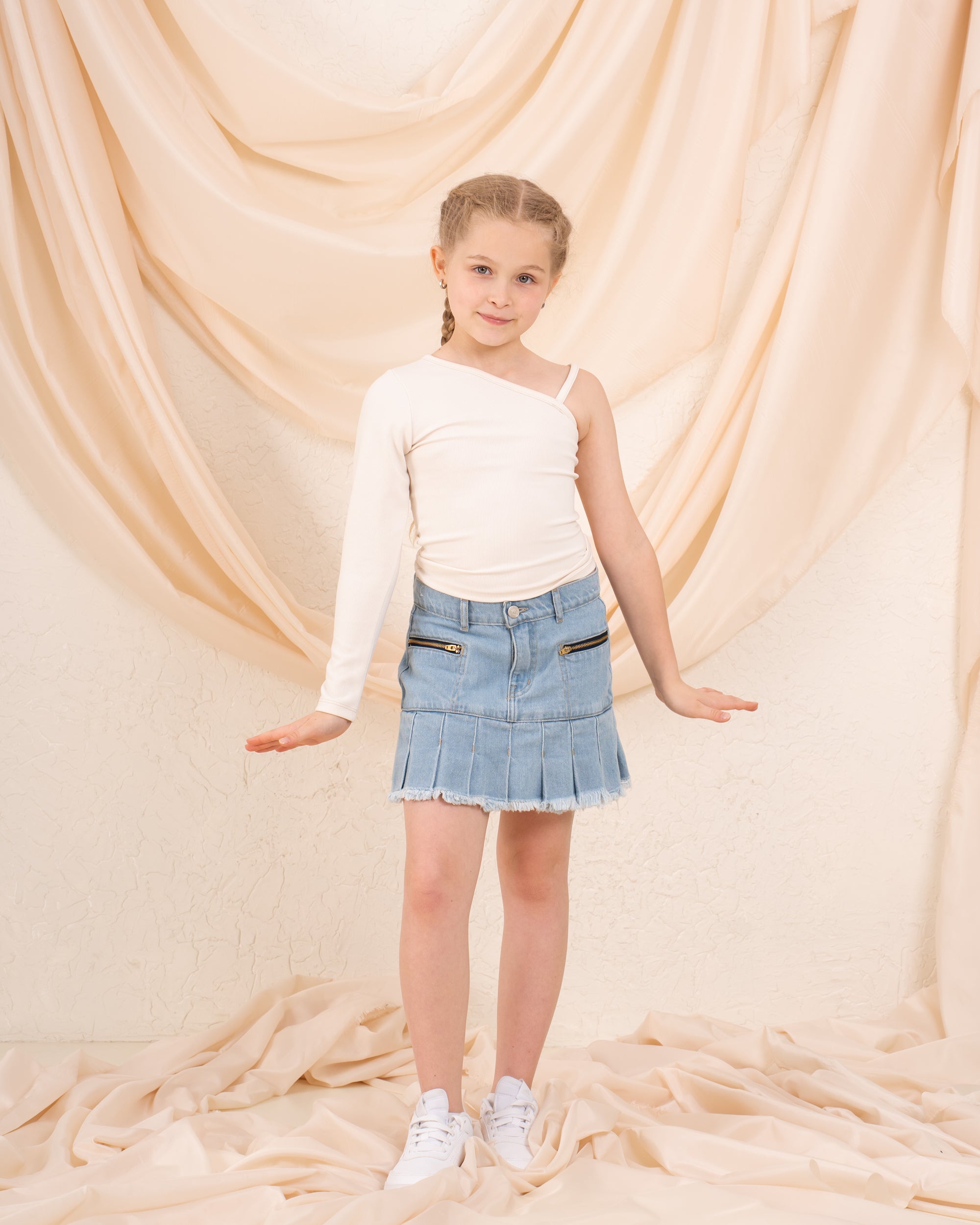 Girl pleats denim skirt
