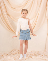 Girl pleats denim skirt