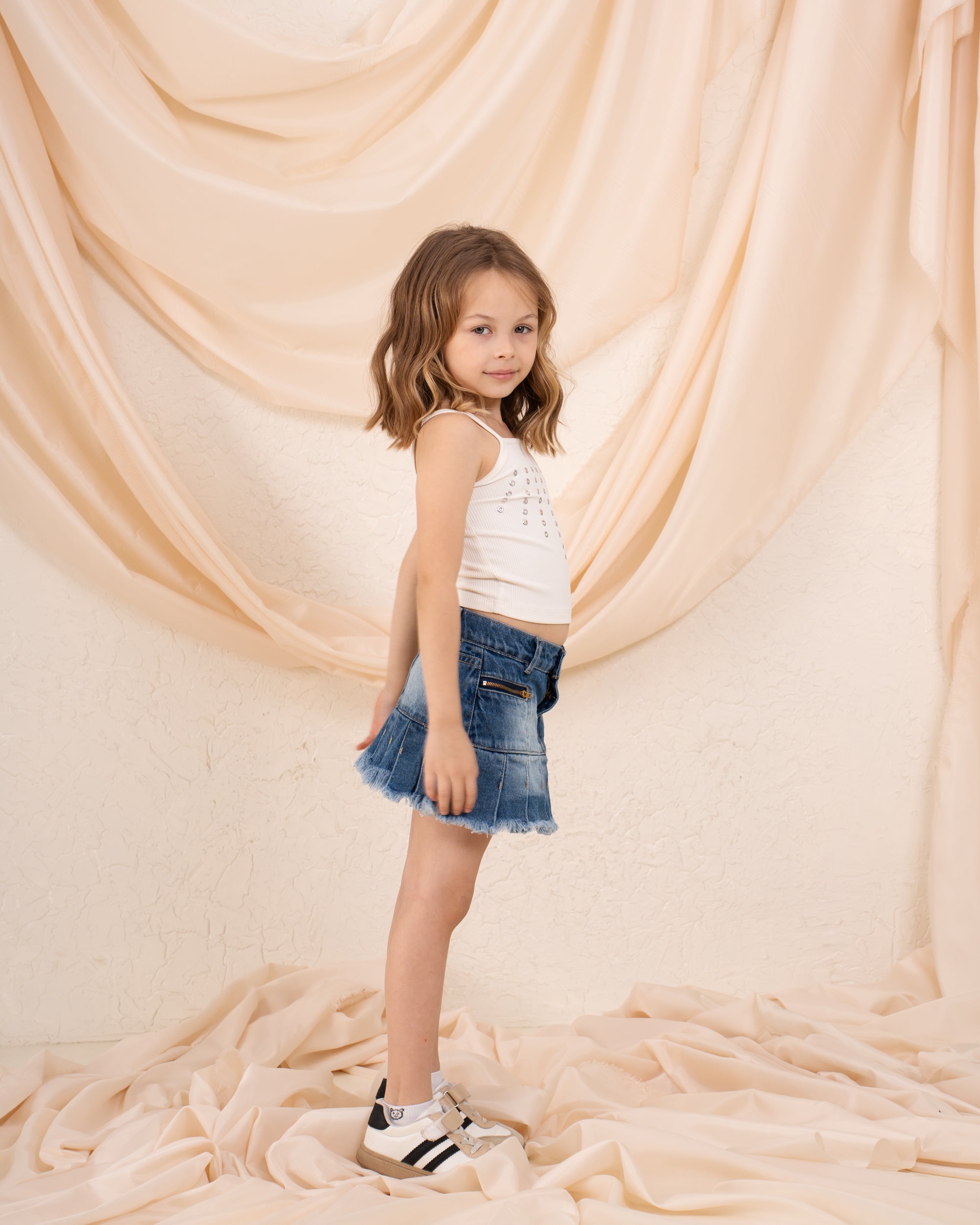 Girl pleats denim skirt