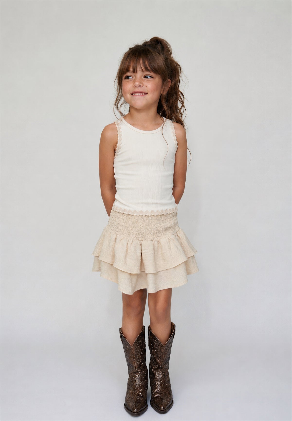 Girl solid ruffles skirt