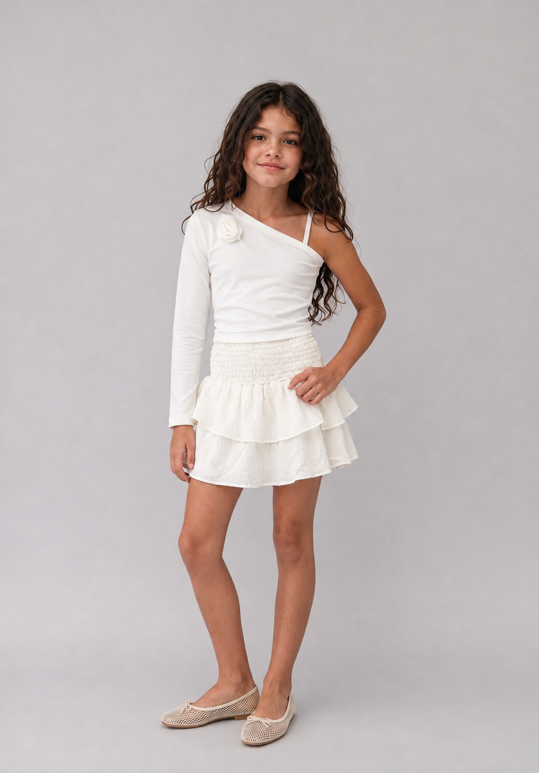 Girl solid ruffles skirt