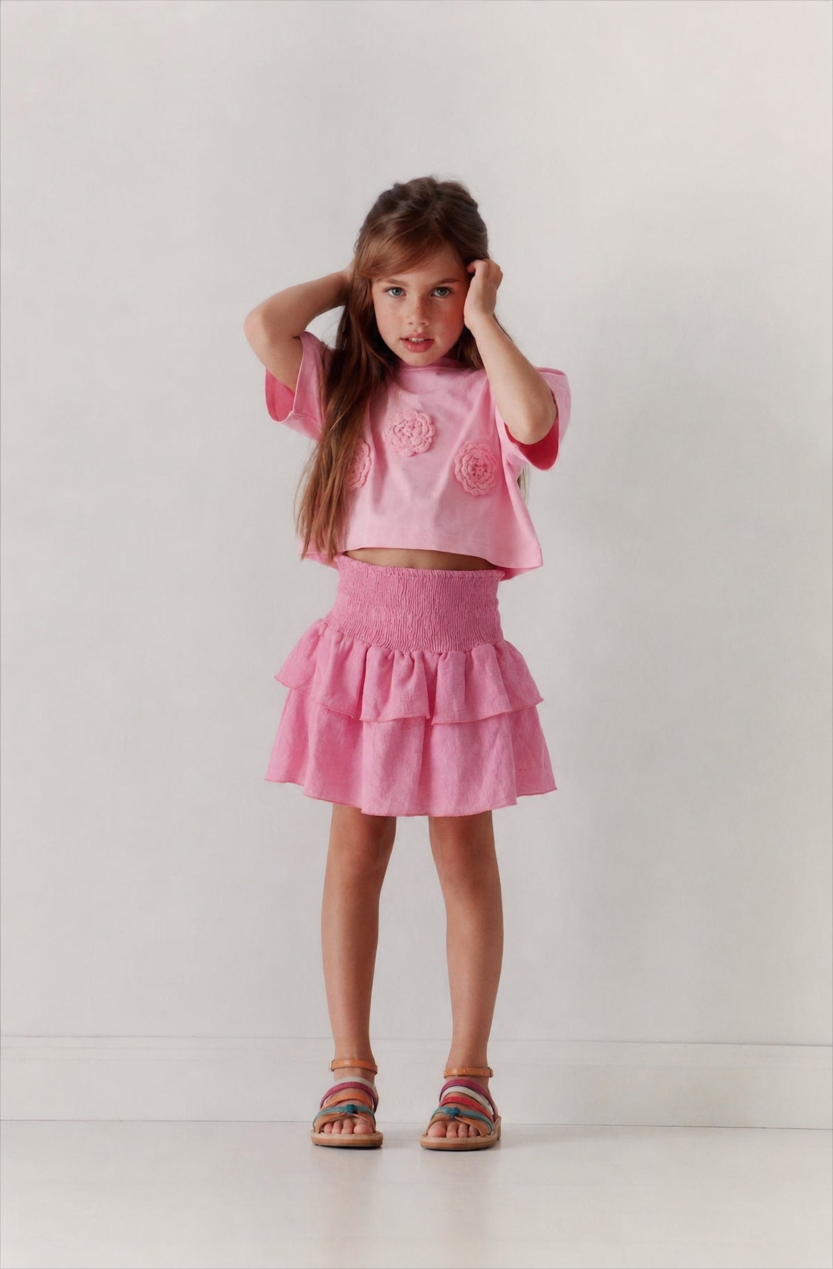 Girl ruffles solid skirt