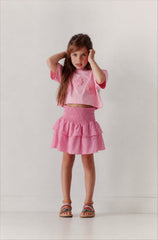 Girl ruffles solid skirt