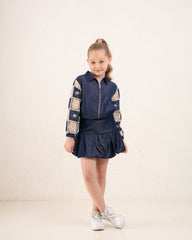 Girl denim like pleats skirt