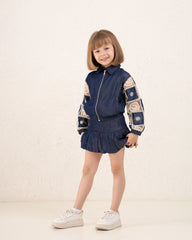 Girl denim like pleats skirt