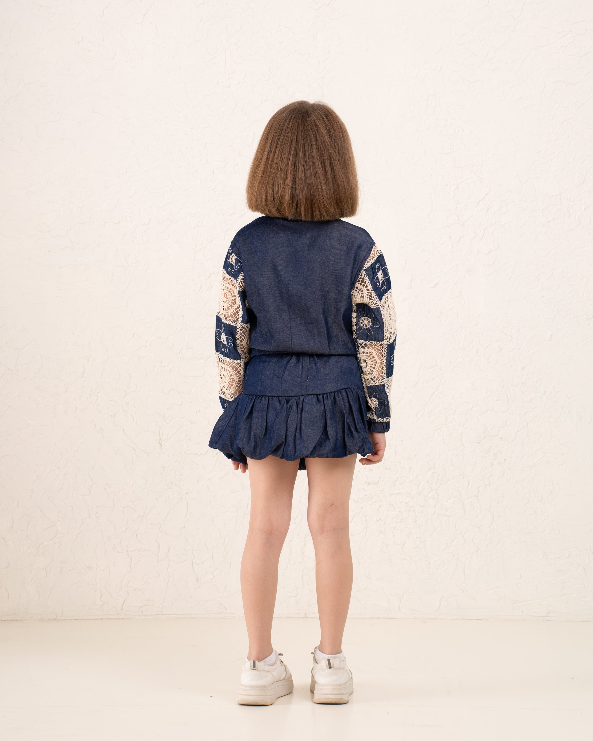 Girl denim like pleats skirt