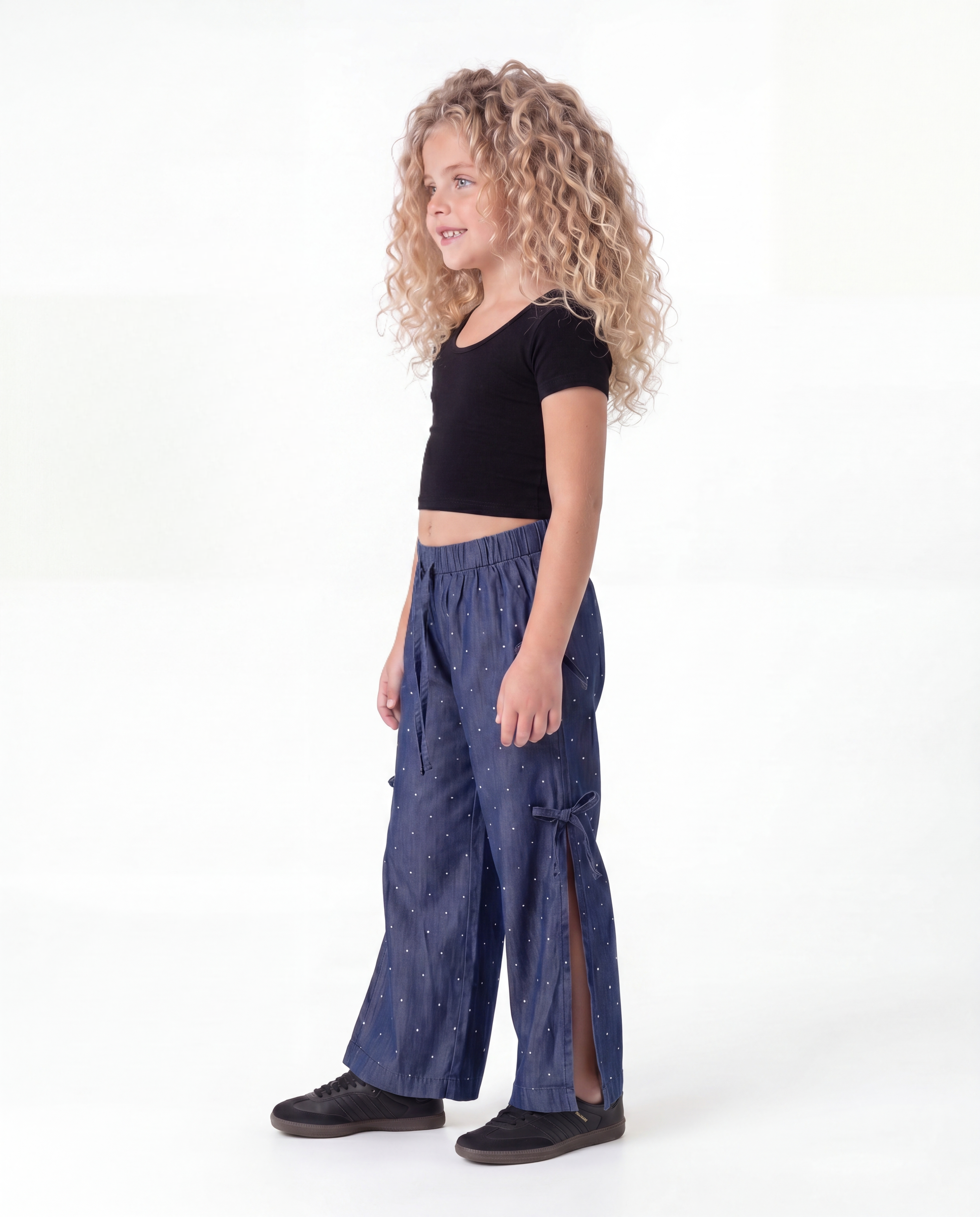 Sparkling Denim-Like Pants With Side Slit