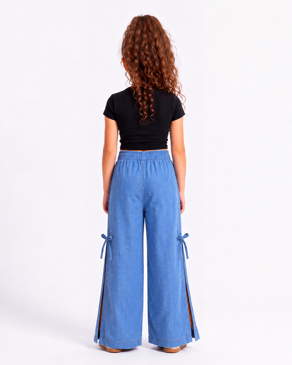 Sparkling Denim-Like Pants With Side Slit