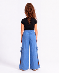 Sparkling Denim-Like Pants With Side Slit
