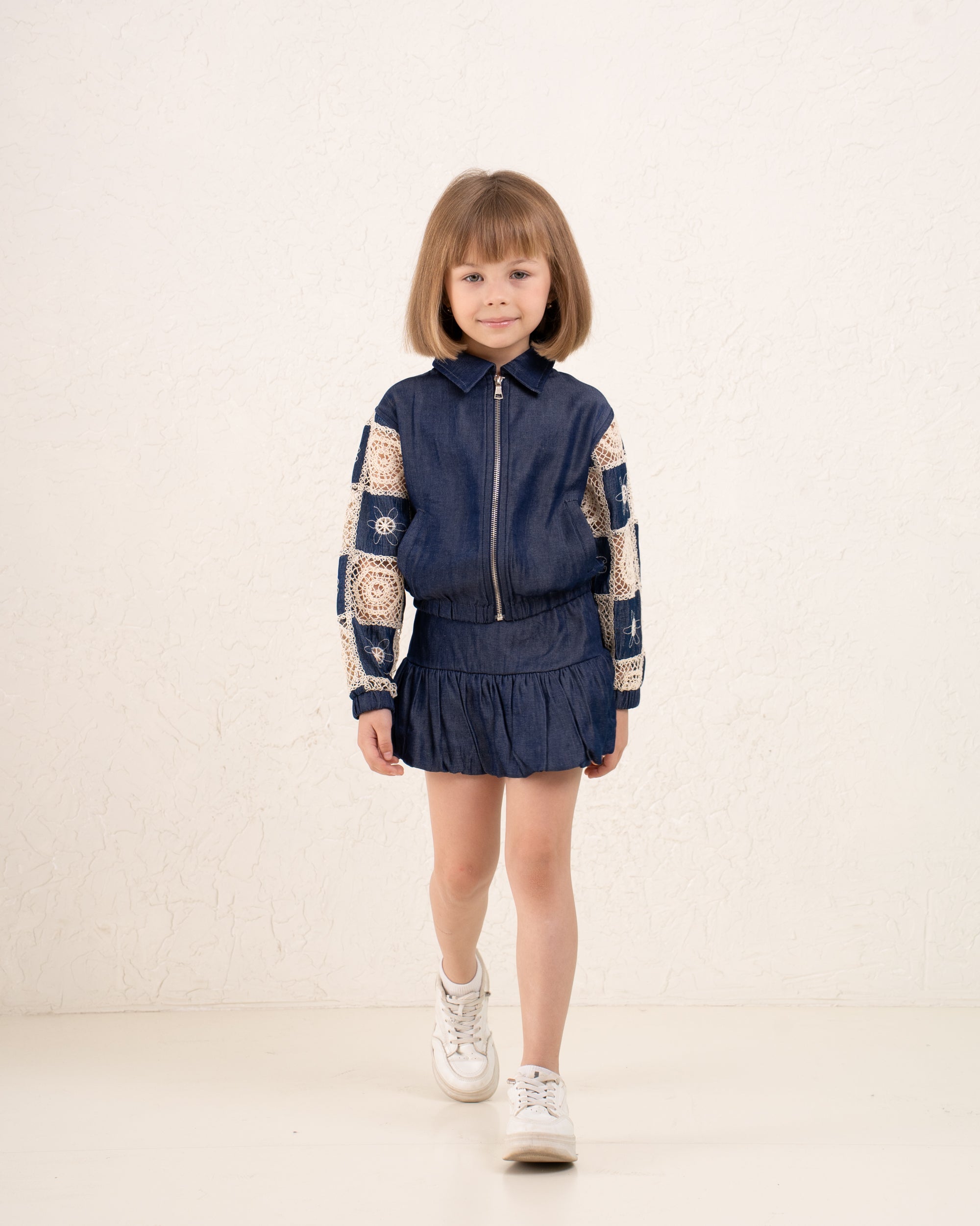 Girl openwork bomber jacket