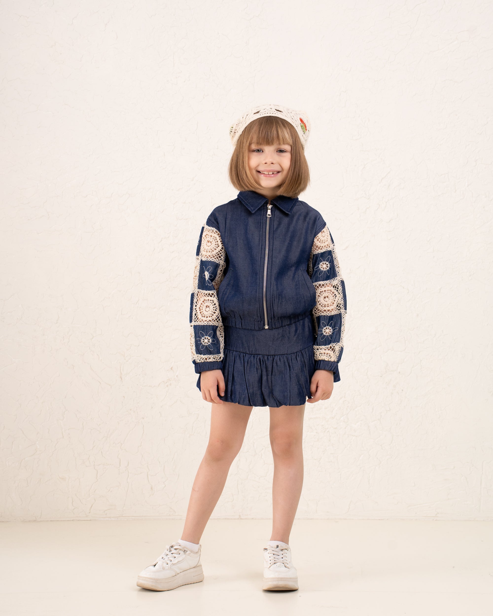 Girl openwork bomber jacket