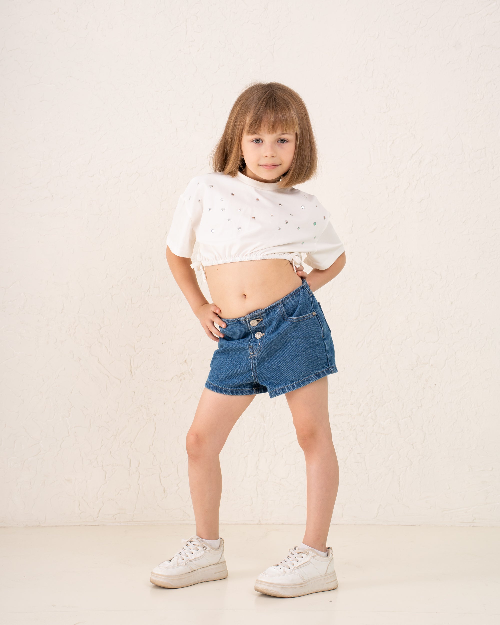 Girl studded drawstring top
