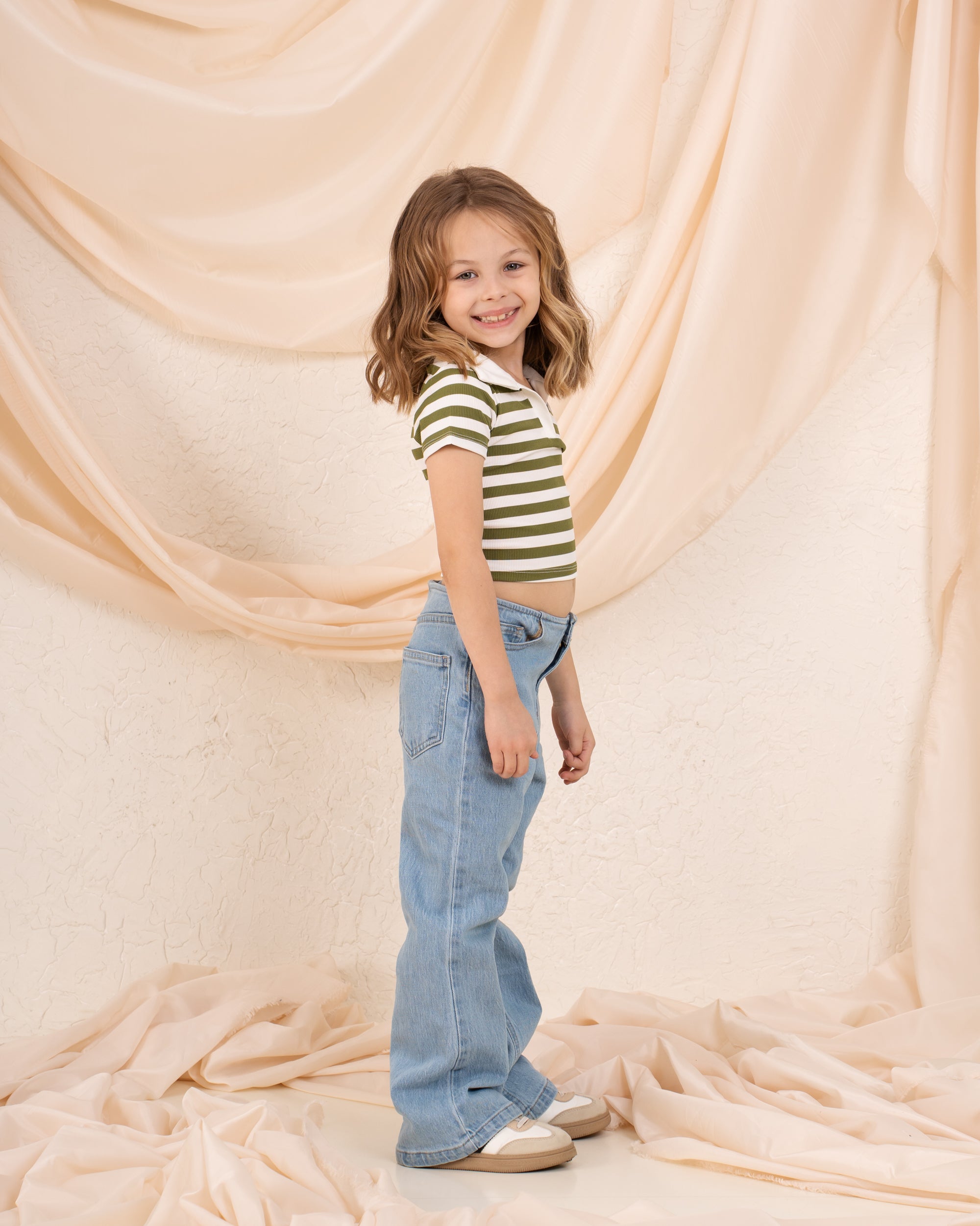 Girl ribbed stripes polo