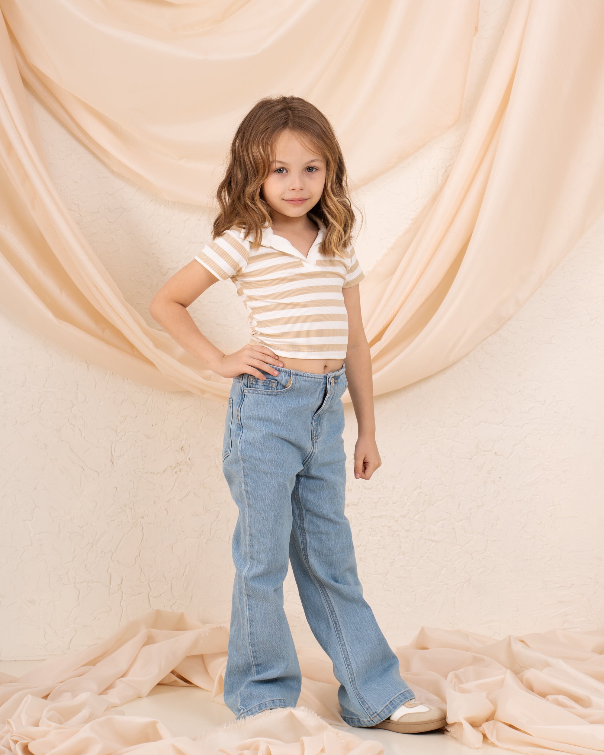 Girl ribbed stripes polo