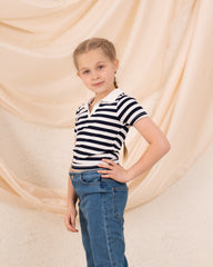 Girl ribbed stripes polo