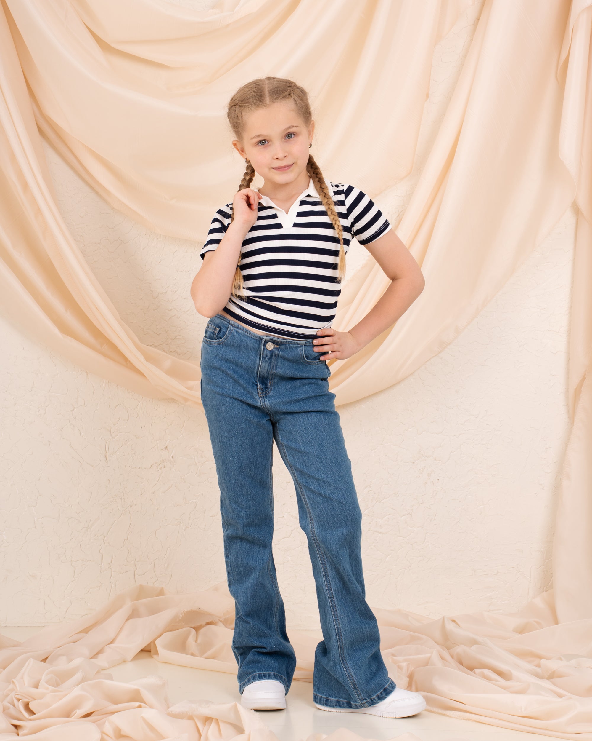 Girl ribbed stripes polo