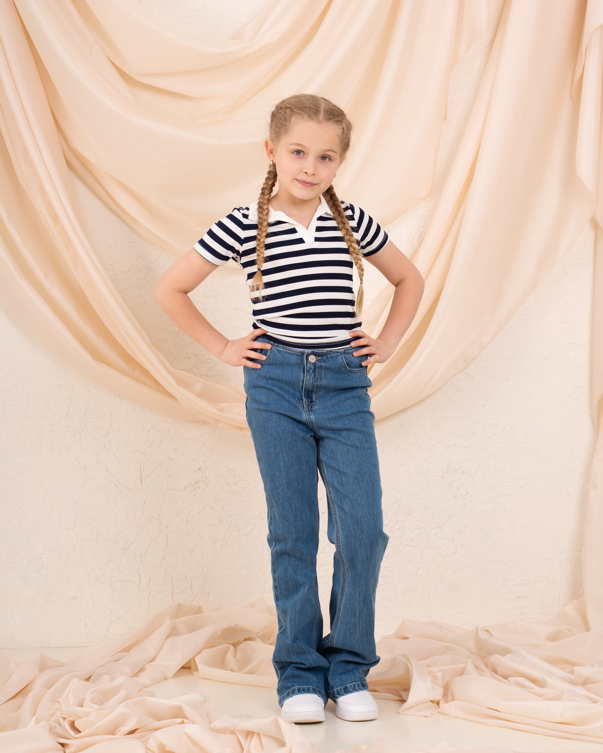 Girl ribbed stripes polo