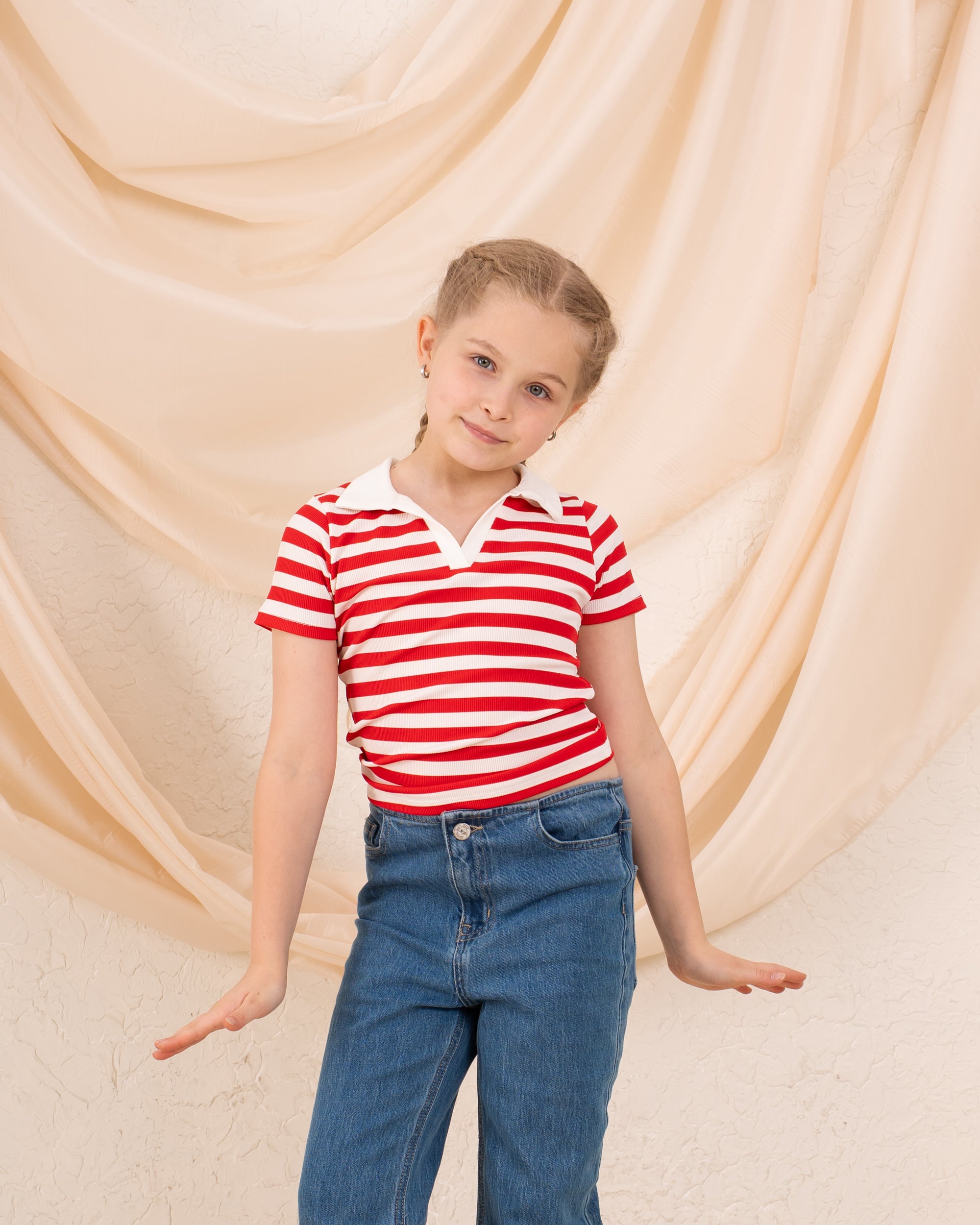 Girl ribbed stripes polo