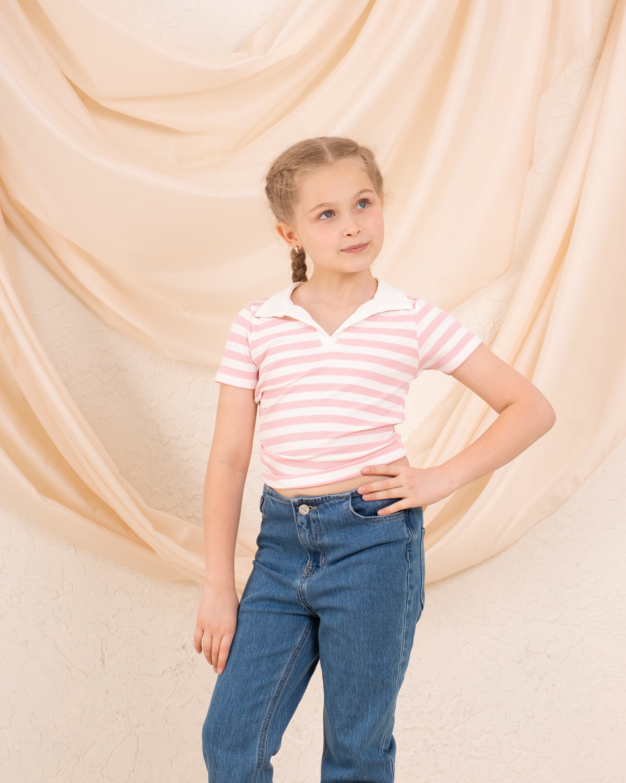 Girl ribbed stripes polo