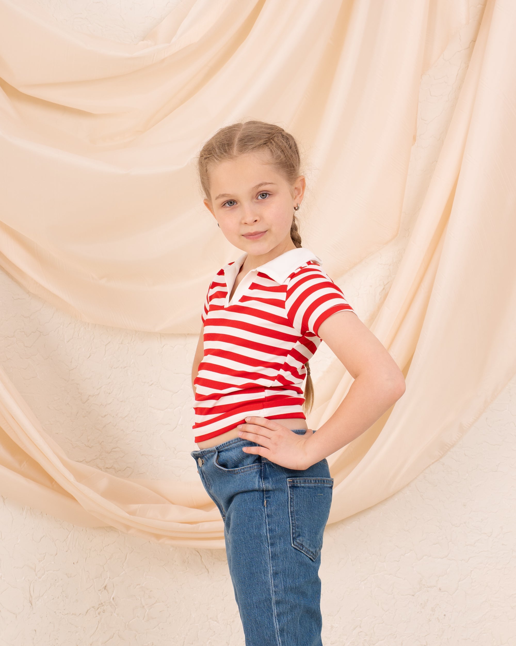 Girl ribbed stripes polo