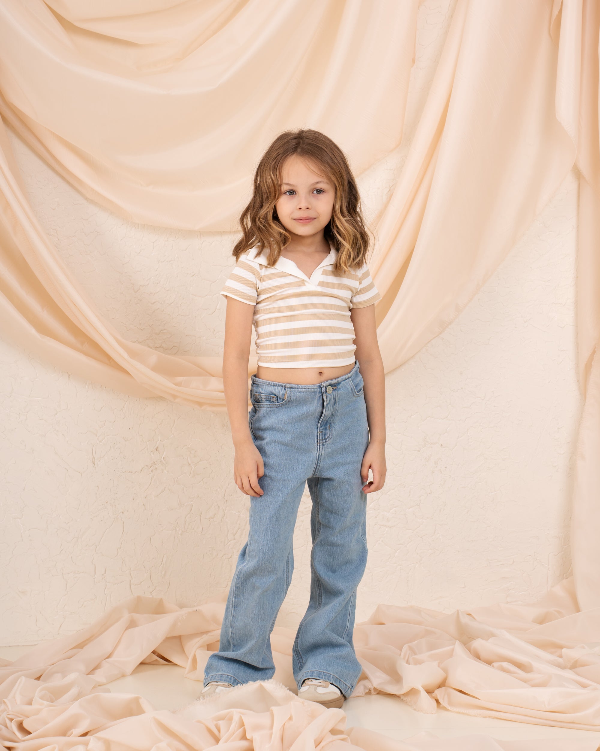 Girl ribbed stripes polo