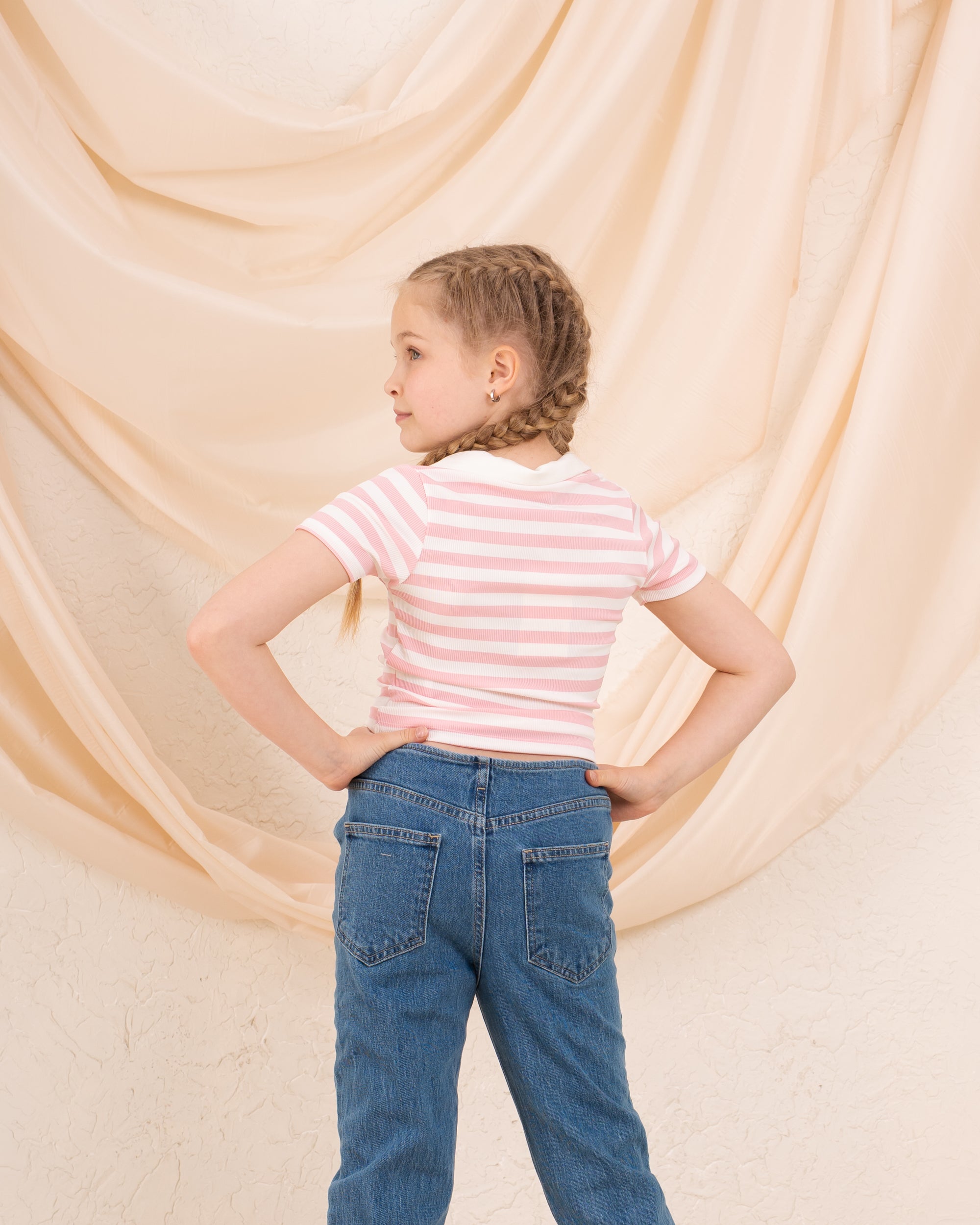 Girl ribbed stripes polo