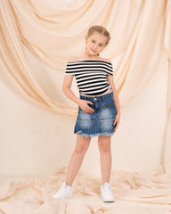 Girl striped low shoulder top