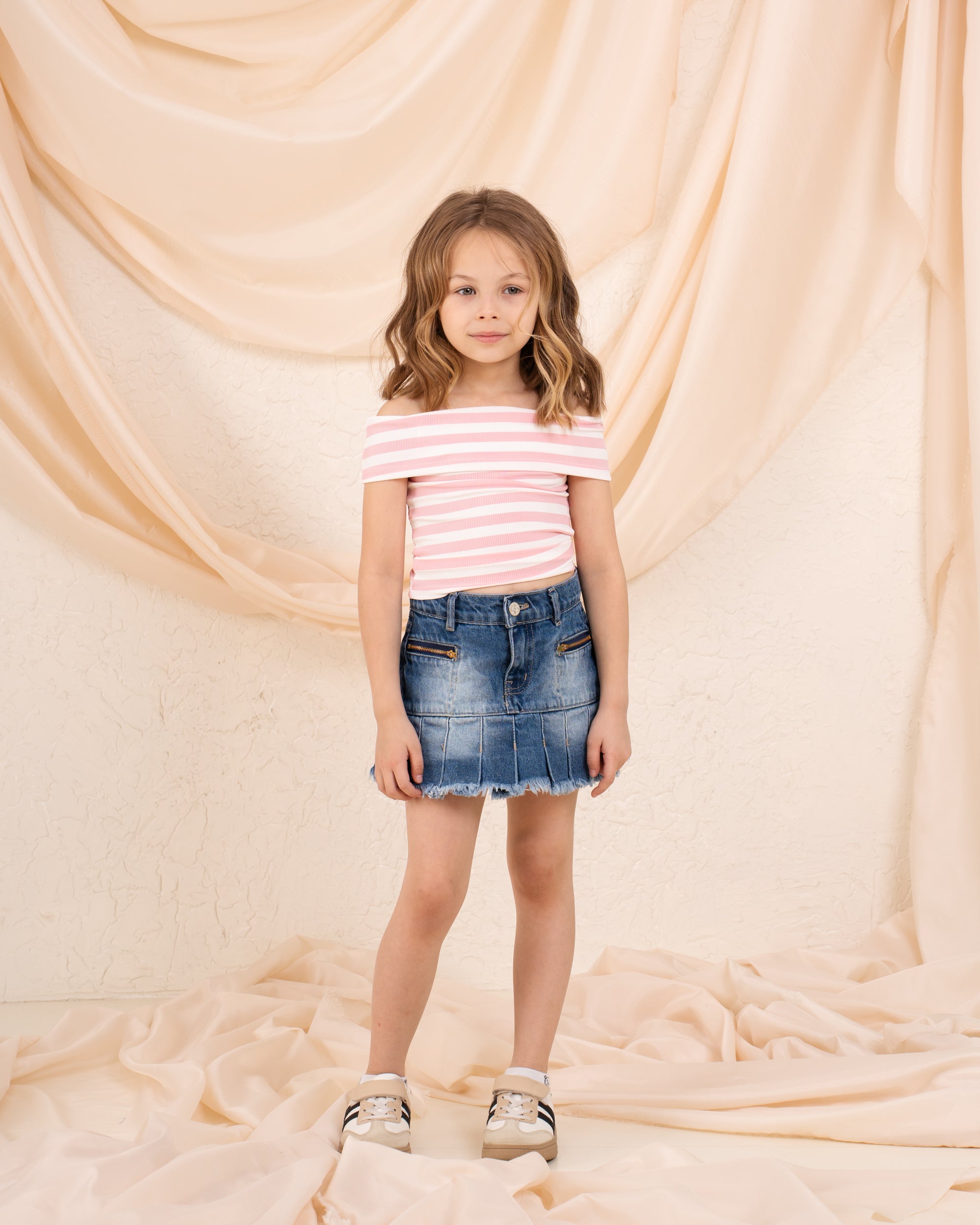 Girl striped low shoulder top