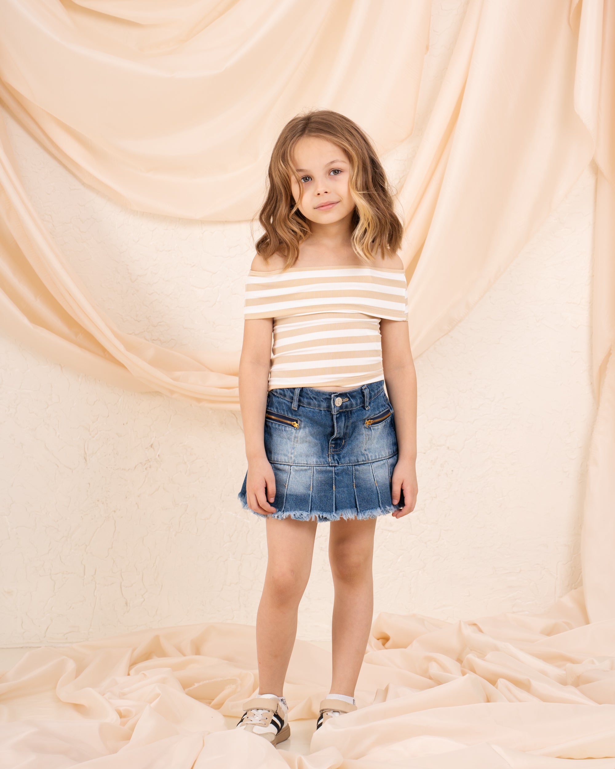 Girl striped low shoulder top