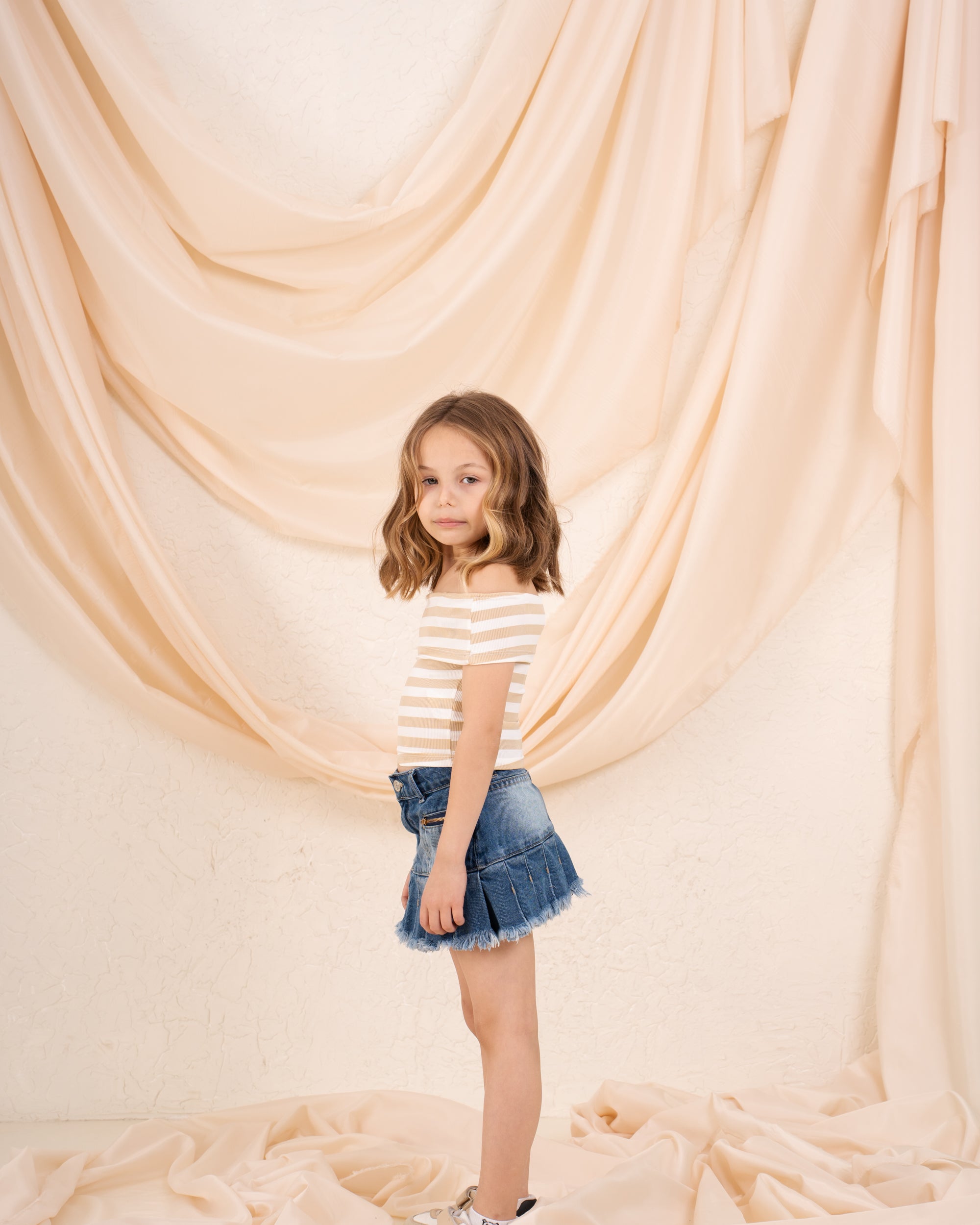 Girl striped low shoulder top