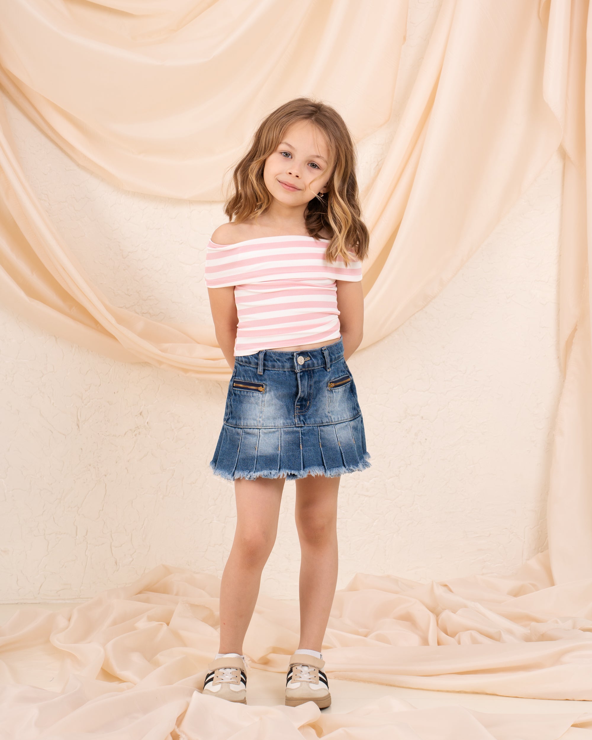 Girl striped low shoulder top