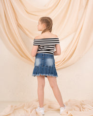 Girl striped low shoulder top